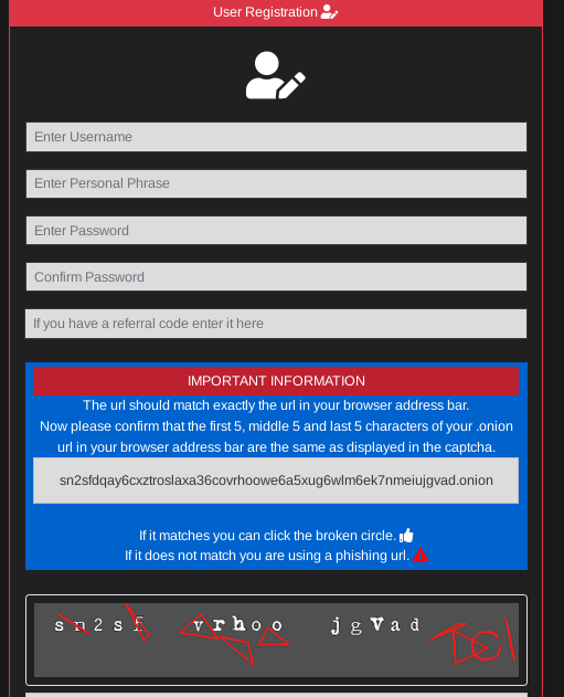 Registration page for Ares Market